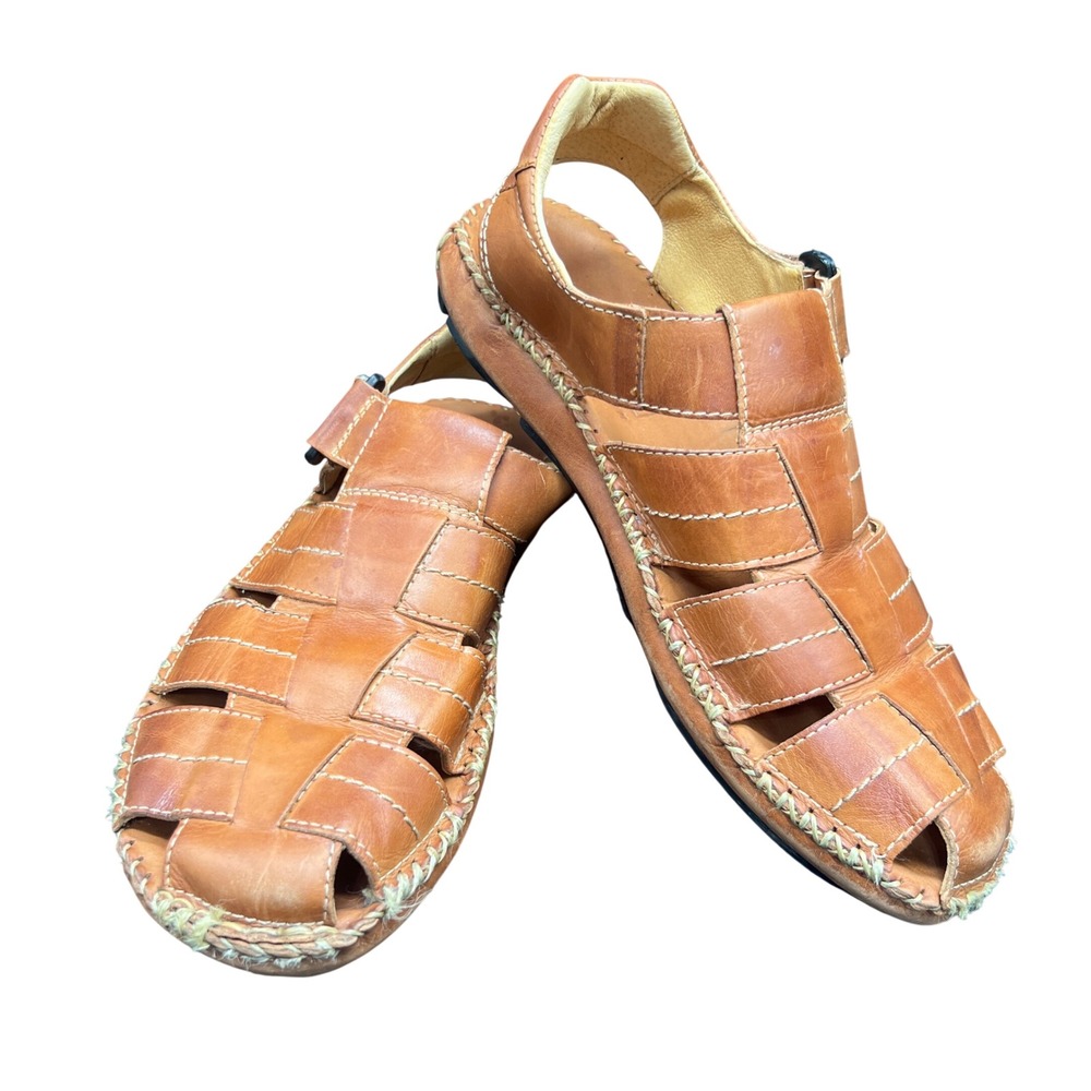 Pikolinos Mens Tarifa Tan Brown Leather Fisherman Sandals Size 43 Made in Spain